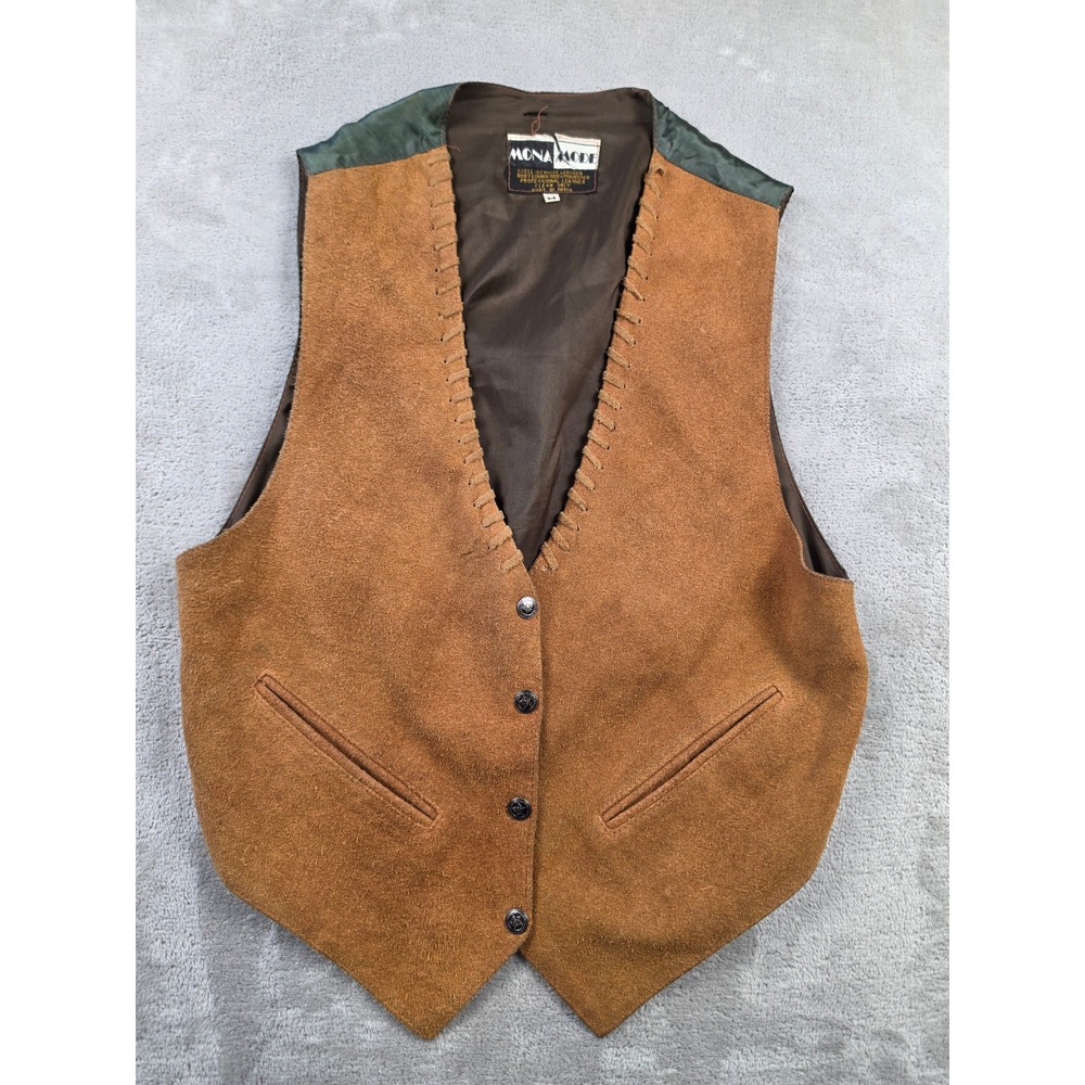 Vintage Mona Mode Suede Leather Vest Women M Fit S Brown Western Whipstitch Boho